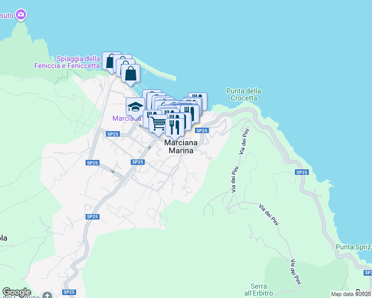 map of restaurants, bars, coffee shops, grocery stores, and more near 6 Via Giovanni Pascoli in Marciana Marina