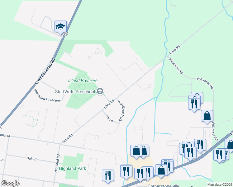 map of restaurants, bars, coffee shops, grocery stores, and more near 227 Lima Rd in Geneseo