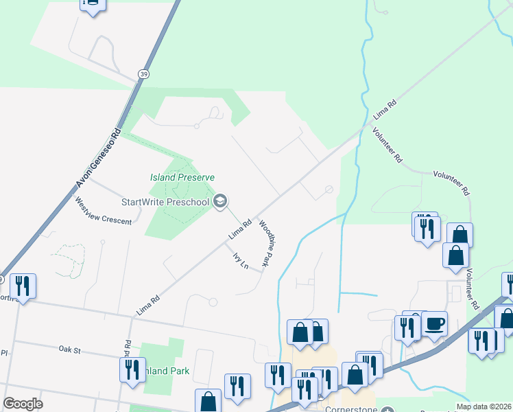 map of restaurants, bars, coffee shops, grocery stores, and more near 227 Lima Road in Geneseo