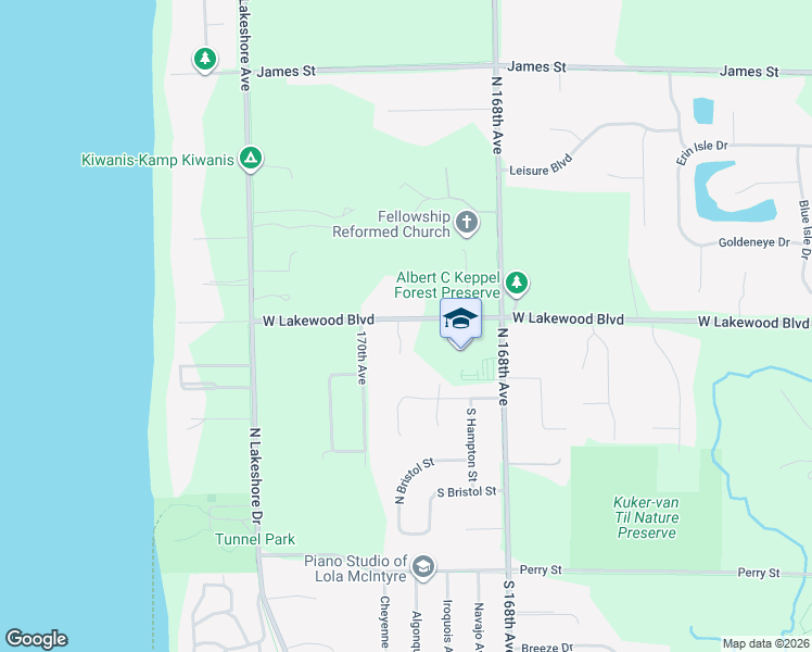 map of restaurants, bars, coffee shops, grocery stores, and more near 2216 West Lakewood Boulevard in Holland