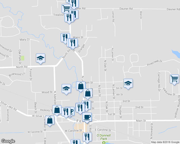 map of restaurants, bars, coffee shops, grocery stores, and more near 856 North Leroy Street in Fenton