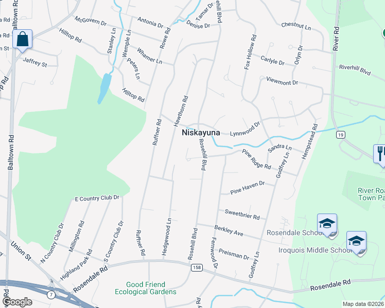 map of restaurants, bars, coffee shops, grocery stores, and more near 2207 Pine Ridge Road in Schenectady County