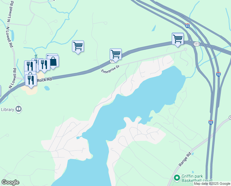 map of restaurants, bars, coffee shops, grocery stores, and more near 13 North Shore Road in Windham