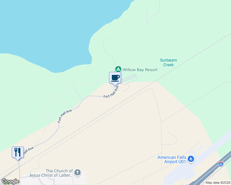 map of restaurants, bars, coffee shops, grocery stores, and more near 2712 Marina Road in American Falls