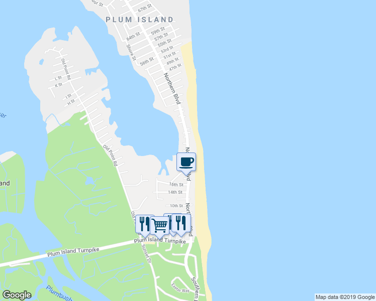 map of restaurants, bars, coffee shops, grocery stores, and more near Northern Boulevard in Newbury