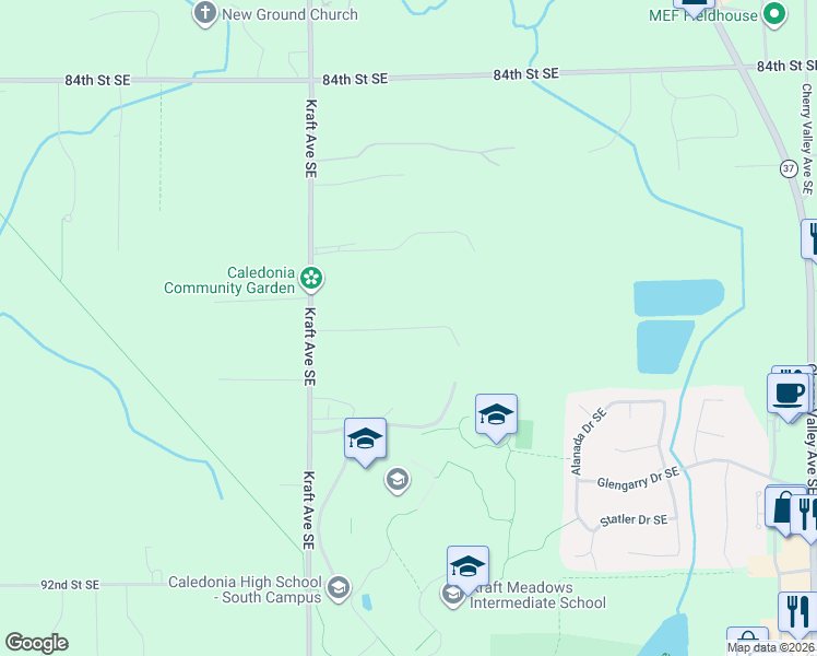 map of restaurants, bars, coffee shops, grocery stores, and more near 8822 Kraft Avenue Southeast in Caledonia