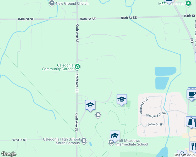 map of restaurants, bars, coffee shops, grocery stores, and more near 8822 Kraft Avenue Southeast in Caledonia