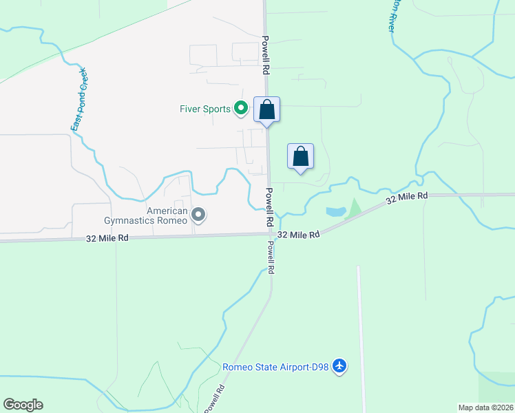 map of restaurants, bars, coffee shops, grocery stores, and more near 15055 32 Mile Road in Romeo