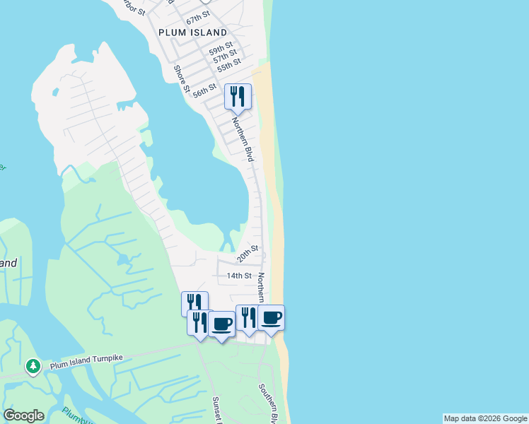 map of restaurants, bars, coffee shops, grocery stores, and more near 80 Northern Boulevard in Newbury