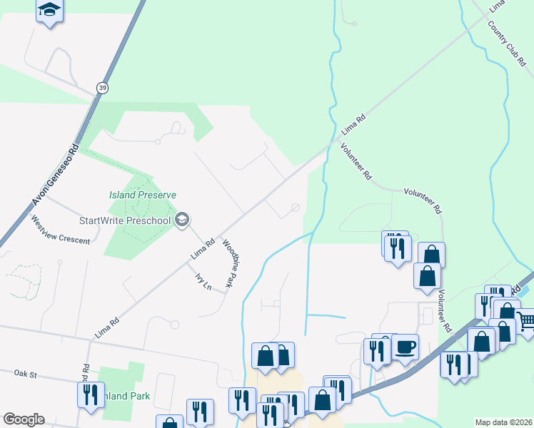 map of restaurants, bars, coffee shops, grocery stores, and more near 254 Lima Road in Geneseo