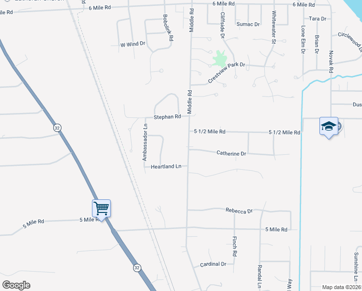 map of restaurants, bars, coffee shops, grocery stores, and more near 6321 Middle Road in Racine