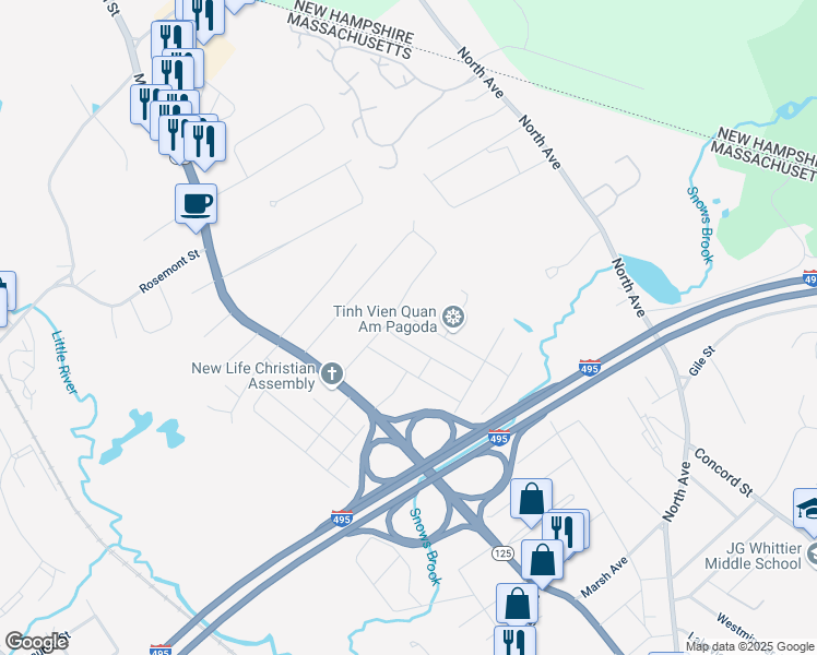 map of restaurants, bars, coffee shops, grocery stores, and more near 46 Pinedale Avenue in Haverhill