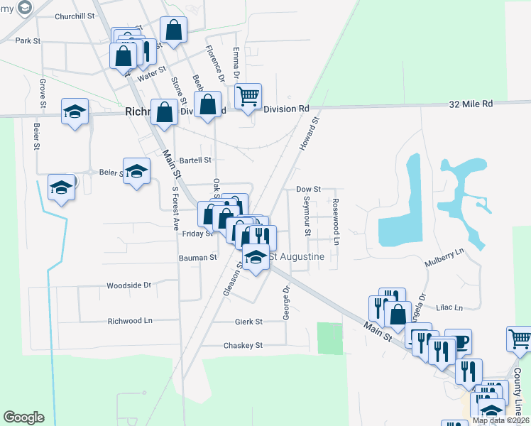 map of restaurants, bars, coffee shops, grocery stores, and more near 68209 Howard Street in Richmond
