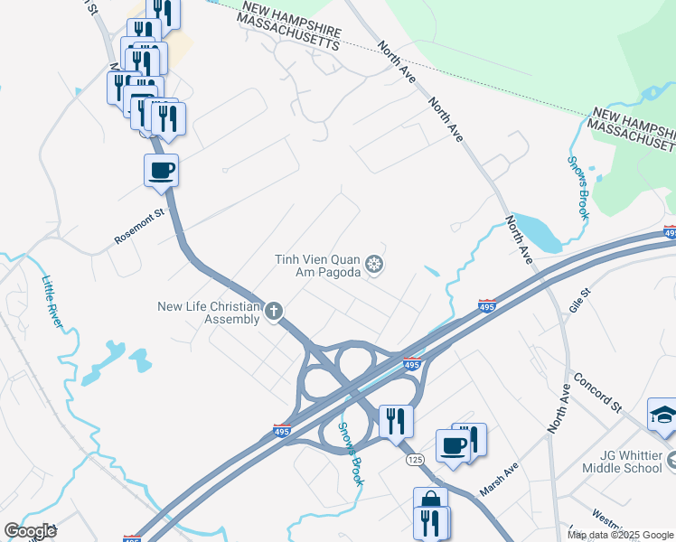 map of restaurants, bars, coffee shops, grocery stores, and more near 46 Pinedale Avenue in Haverhill