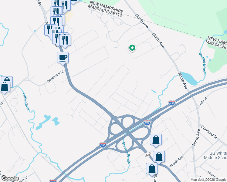 map of restaurants, bars, coffee shops, grocery stores, and more near 55 Talmuth Avenue in Haverhill
