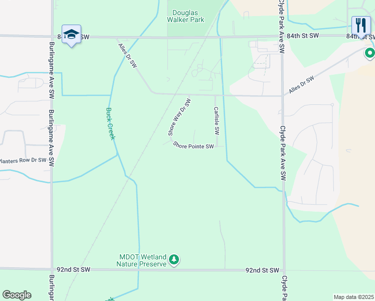 map of restaurants, bars, coffee shops, grocery stores, and more near 1131 Shore Pointe Southwest in Byron Center