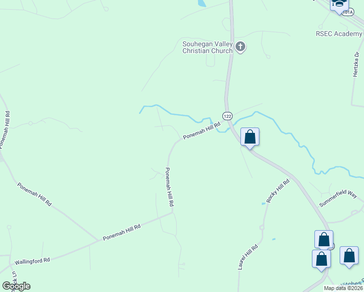map of restaurants, bars, coffee shops, grocery stores, and more near 12 Ponemah Hill Road in Amherst