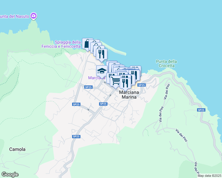 map of restaurants, bars, coffee shops, grocery stores, and more near 27 Viale Margherita in Marciana Marina