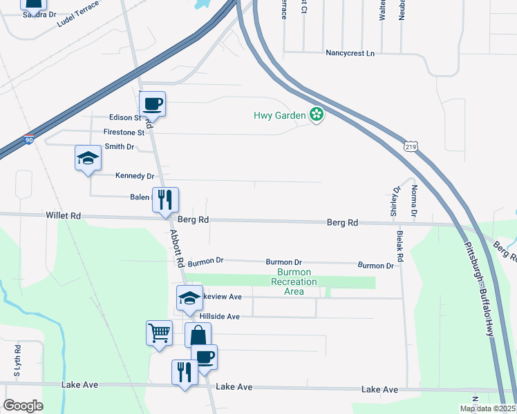 map of restaurants, bars, coffee shops, grocery stores, and more near 147 Pellman Place in Buffalo
