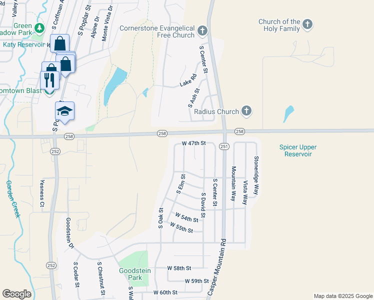 map of restaurants, bars, coffee shops, grocery stores, and more near 728-748 W 47th St in Casper