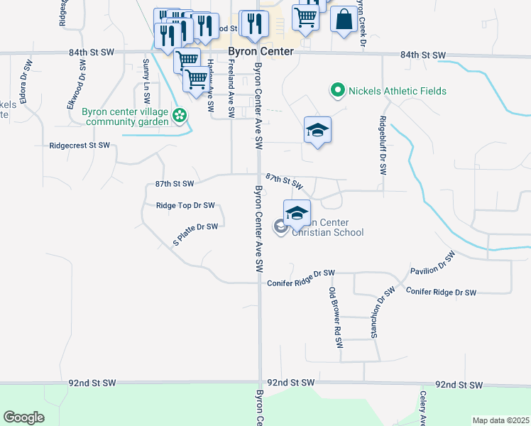 map of restaurants, bars, coffee shops, grocery stores, and more near 8794 Byron Center Avenue Southwest in Byron Center