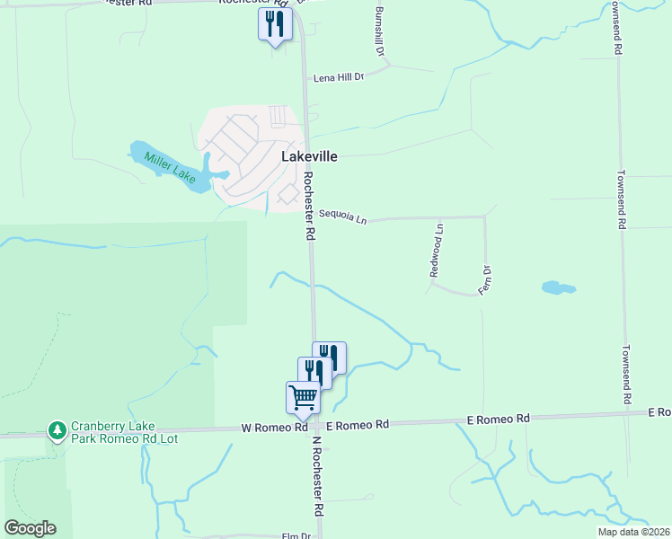 map of restaurants, bars, coffee shops, grocery stores, and more near 270 Rochester Road in Leonard