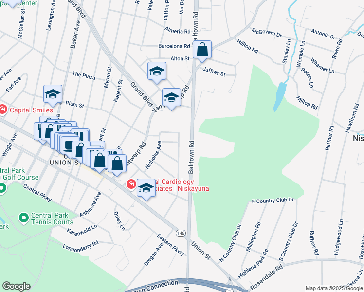 map of restaurants, bars, coffee shops, grocery stores, and more near 1078 Cornelius Avenue in Schenectady County