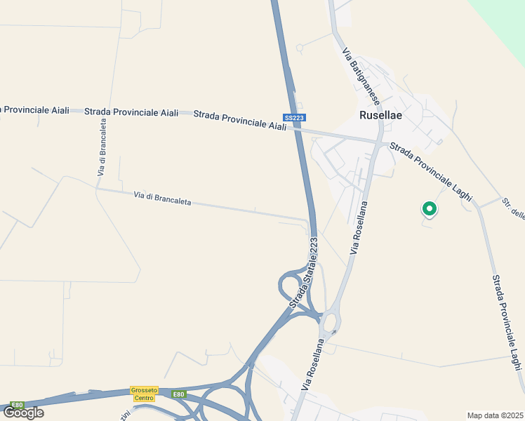 map of restaurants, bars, coffee shops, grocery stores, and more near 77 Via di Brancaleta in Provincia di Grosseto