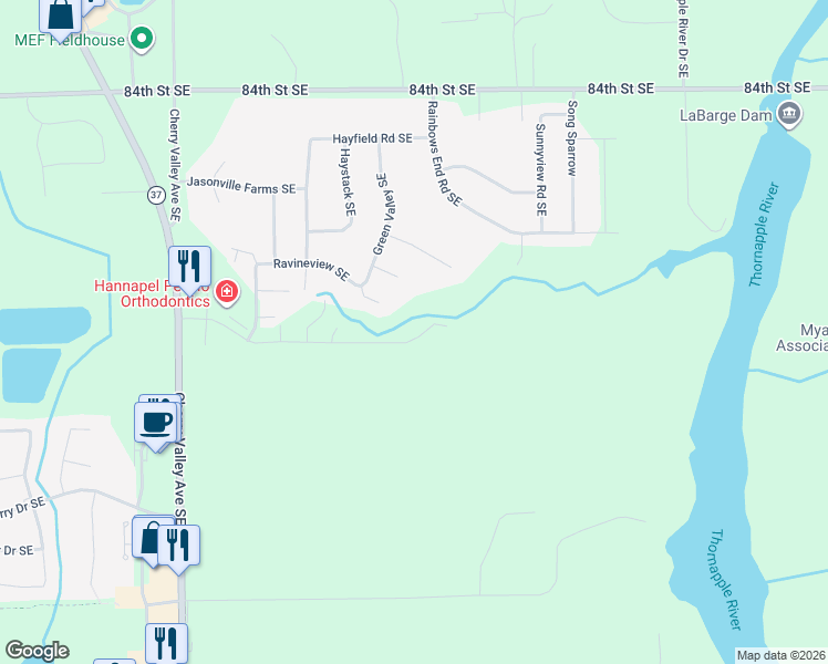 map of restaurants, bars, coffee shops, grocery stores, and more near 8715 Grainery Court Southeast in Caledonia