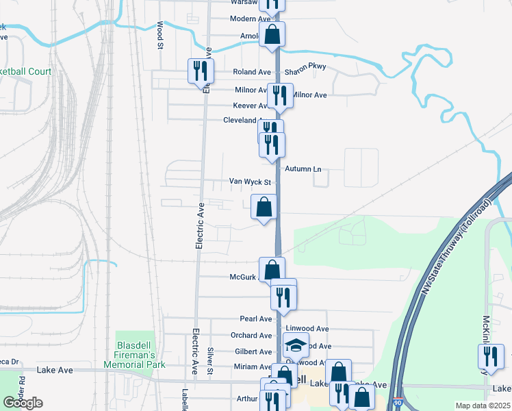 map of restaurants, bars, coffee shops, grocery stores, and more near 3473 South Park Avenue in Buffalo