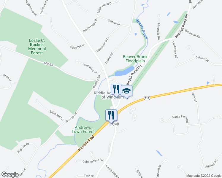 map of restaurants, bars, coffee shops, grocery stores, and more near 5 Mammoth Road in Windham