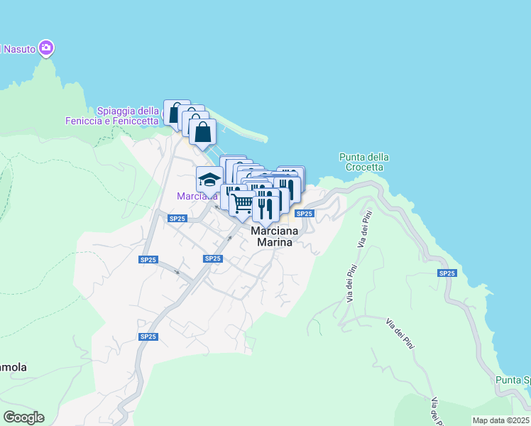 map of restaurants, bars, coffee shops, grocery stores, and more near 10 Via Felice Cavallotti in Marciana Marina