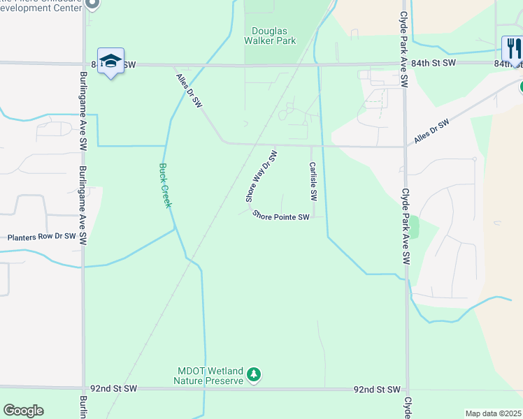 map of restaurants, bars, coffee shops, grocery stores, and more near 1131 Shore Pointe Southwest in Byron Center