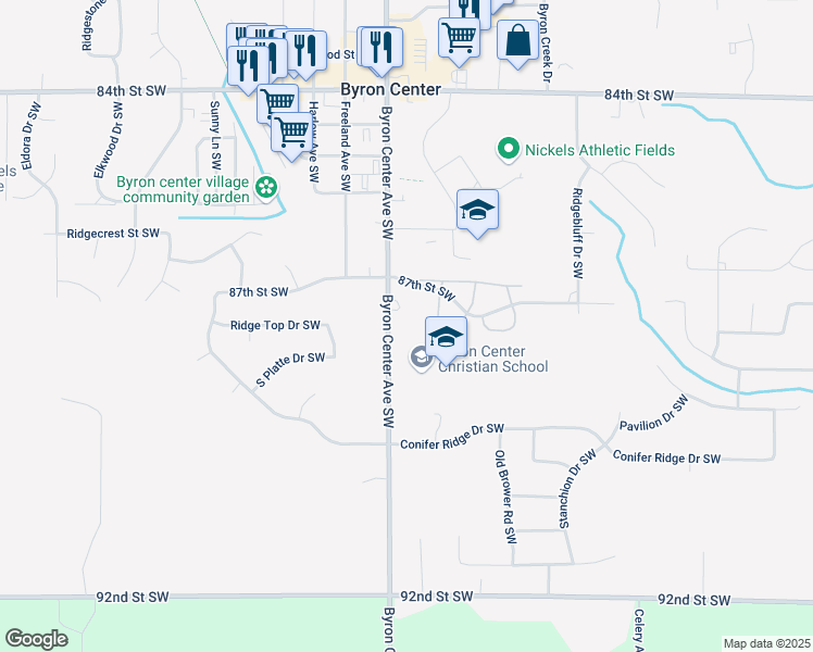 map of restaurants, bars, coffee shops, grocery stores, and more near 8794 Byron Center Avenue Southwest in Byron Center