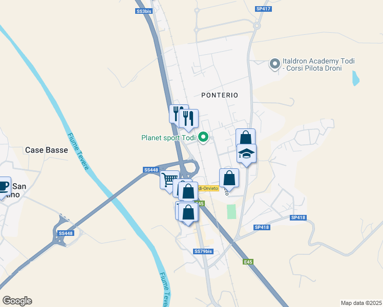 map of restaurants, bars, coffee shops, grocery stores, and more near 14432 Vocabolo Campette in Ponterio