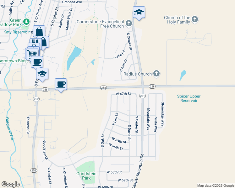 map of restaurants, bars, coffee shops, grocery stores, and more near 748 W 47th St in Casper