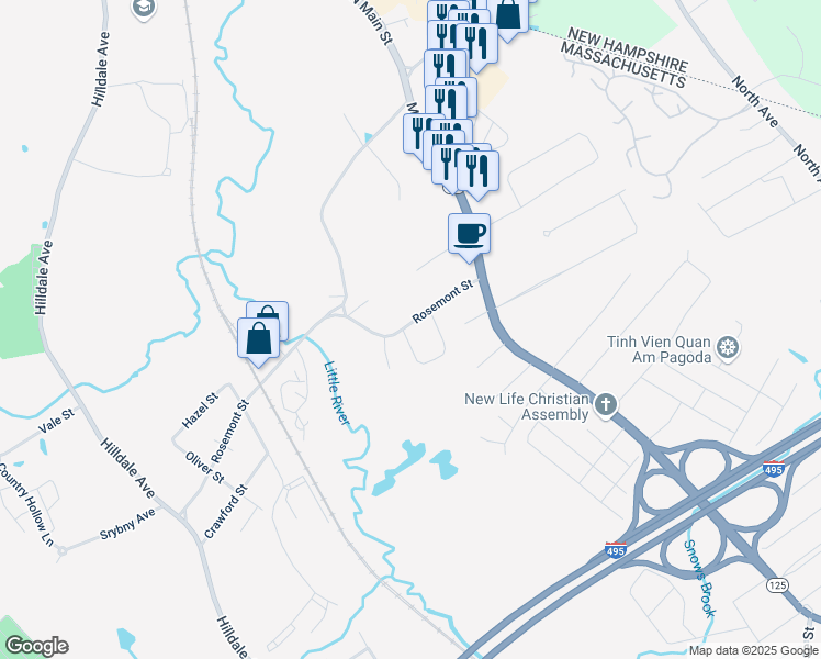 map of restaurants, bars, coffee shops, grocery stores, and more near 58 Rosemont Street in Haverhill