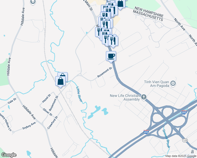 map of restaurants, bars, coffee shops, grocery stores, and more near 58 Rosemont Street in Haverhill