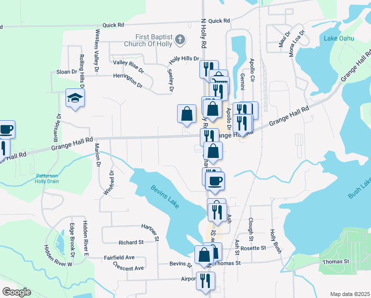 map of restaurants, bars, coffee shops, grocery stores, and more near 1121 North Saginaw Street in Holly