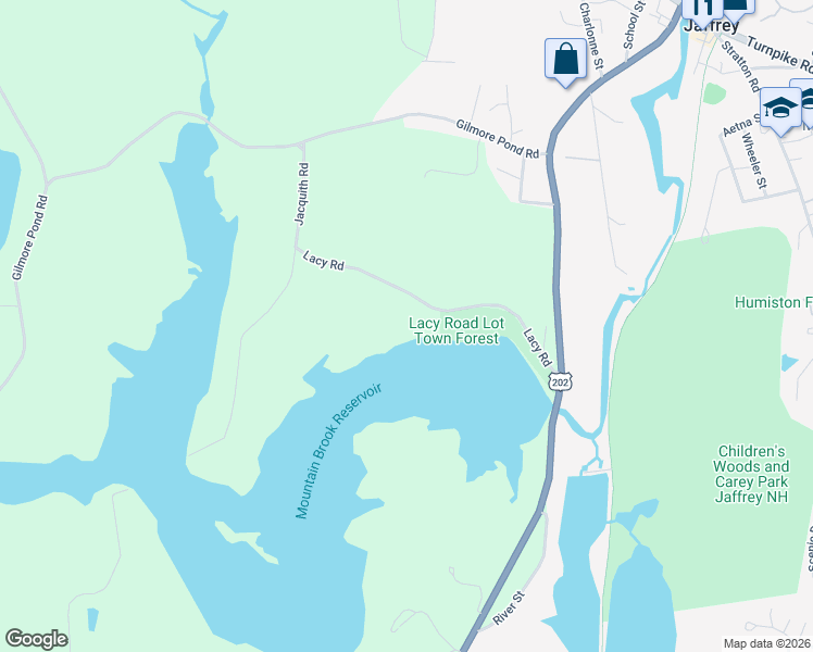 map of restaurants, bars, coffee shops, grocery stores, and more near 79 Lacy Road in Jaffrey