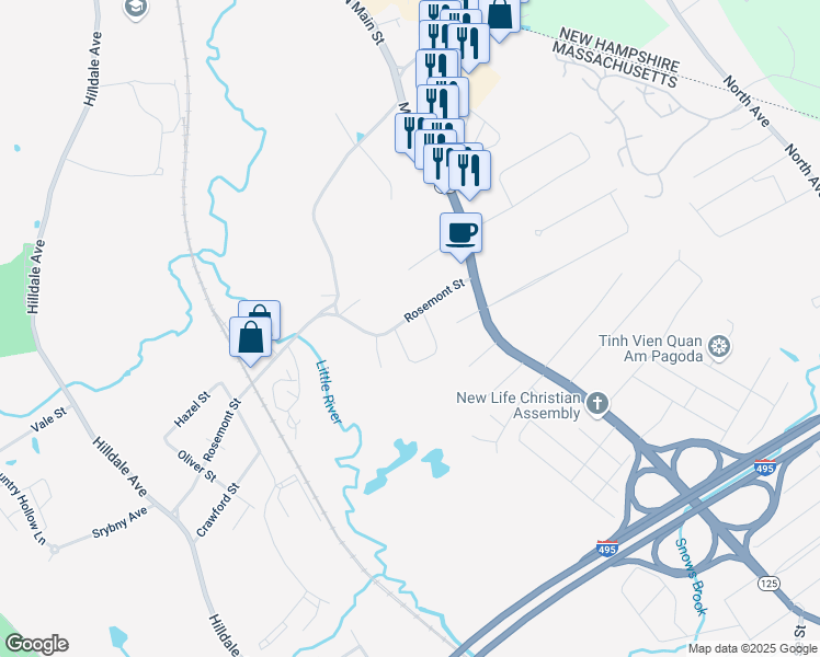 map of restaurants, bars, coffee shops, grocery stores, and more near 58 Rosemont Street in Haverhill