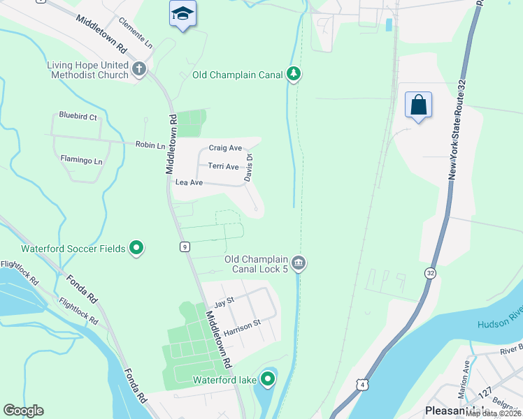 map of restaurants, bars, coffee shops, grocery stores, and more near 7 Davis Dr in Waterford