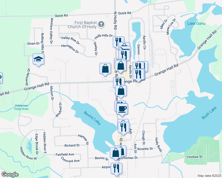 map of restaurants, bars, coffee shops, grocery stores, and more near 1121 North Saginaw Street in Holly