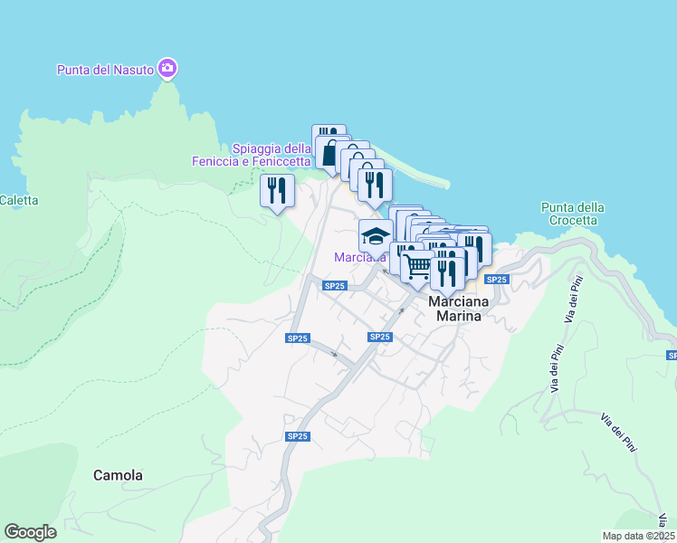 map of restaurants, bars, coffee shops, grocery stores, and more near 18 Via Raffaello Brignetti in Marciana Marina