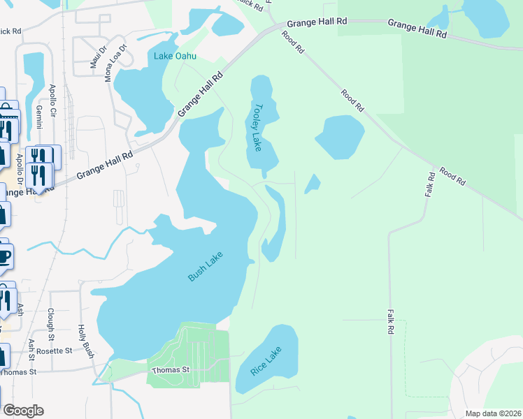 map of restaurants, bars, coffee shops, grocery stores, and more near 15326 Riviera Shores Drive in Holly
