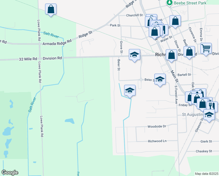 map of restaurants, bars, coffee shops, grocery stores, and more near 68453 Stoecker Lane in Richmond