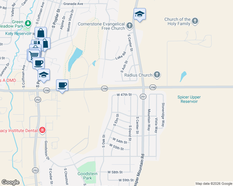 map of restaurants, bars, coffee shops, grocery stores, and more near 760 West 47th Street in Casper