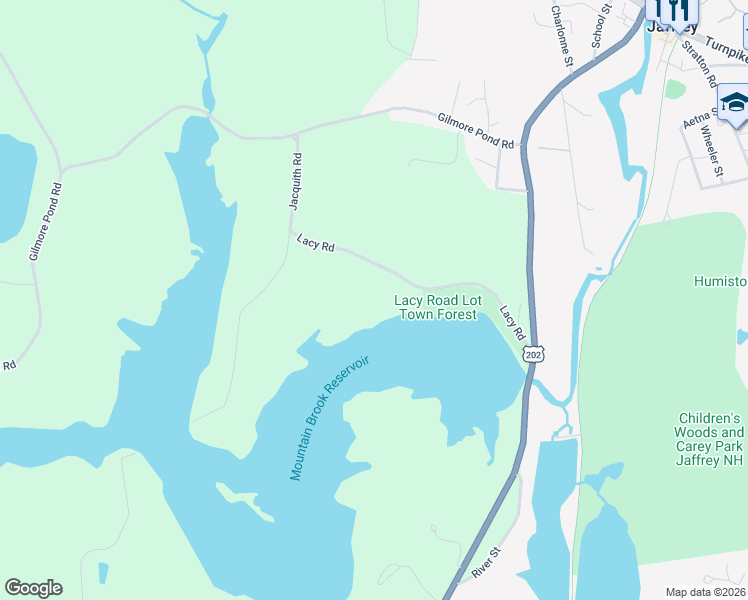 map of restaurants, bars, coffee shops, grocery stores, and more near 79 Lacy Road in Jaffrey