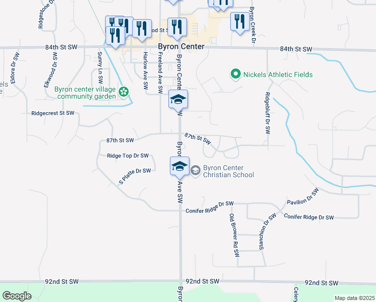 map of restaurants, bars, coffee shops, grocery stores, and more near 8794 Byron Center Avenue Southwest in Byron Center