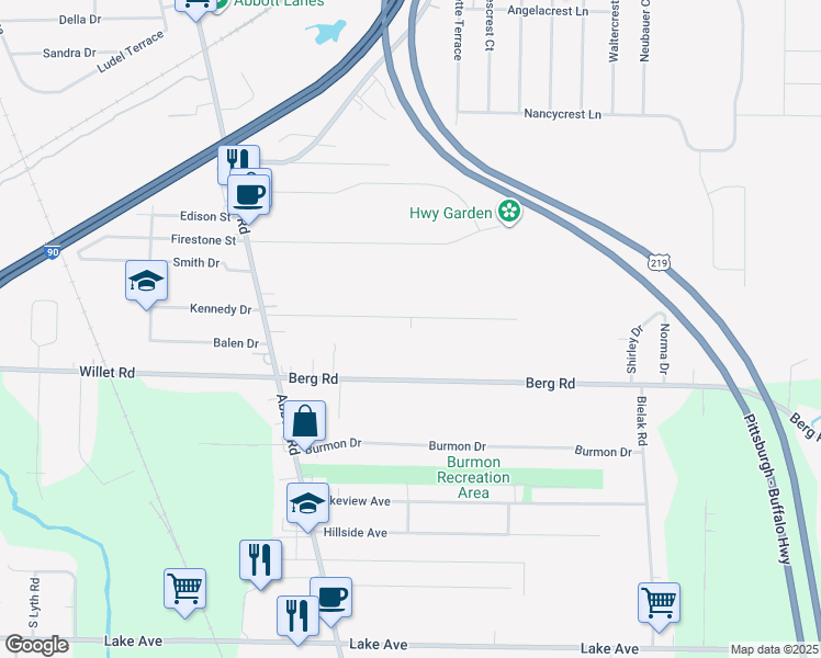 map of restaurants, bars, coffee shops, grocery stores, and more near 147 Pellman Place in Buffalo